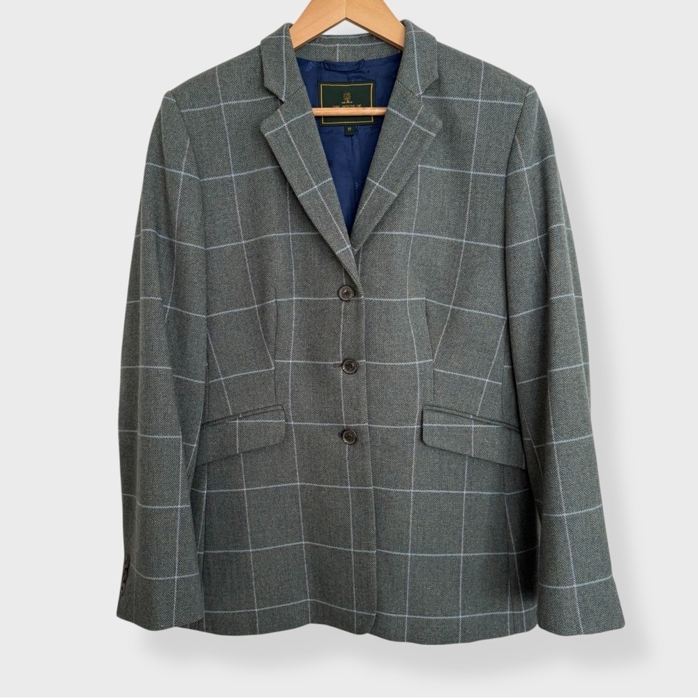 House of Bruar – Pure New Wool Tweed Blazer – Green Herringbone Check Windowpane